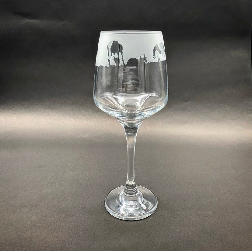 Grazing Horses Wine Glass